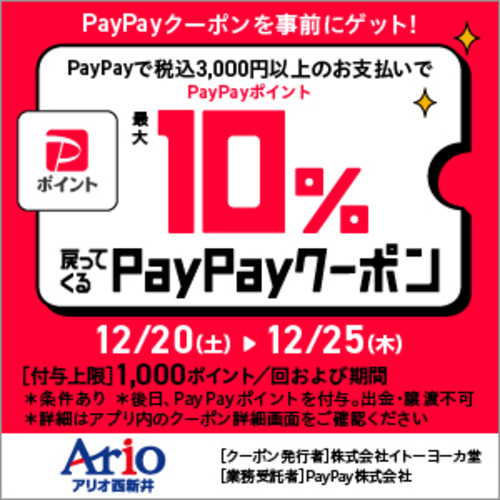 アリオ西新井限定　PayPayクーポン　画像