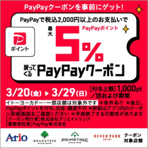 アリオ限定　PayPayクーポン　画像
